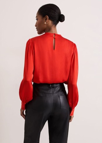 Phase Eight Danica Satin Drape Shirts Red Australia | RH5847192